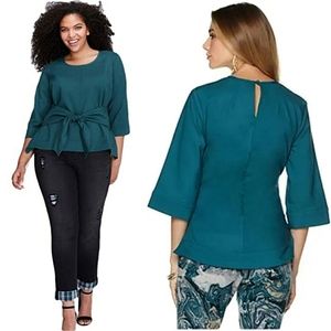 MELISSA MCCARTHY SEVEN7 Tie Front Green Top S.
